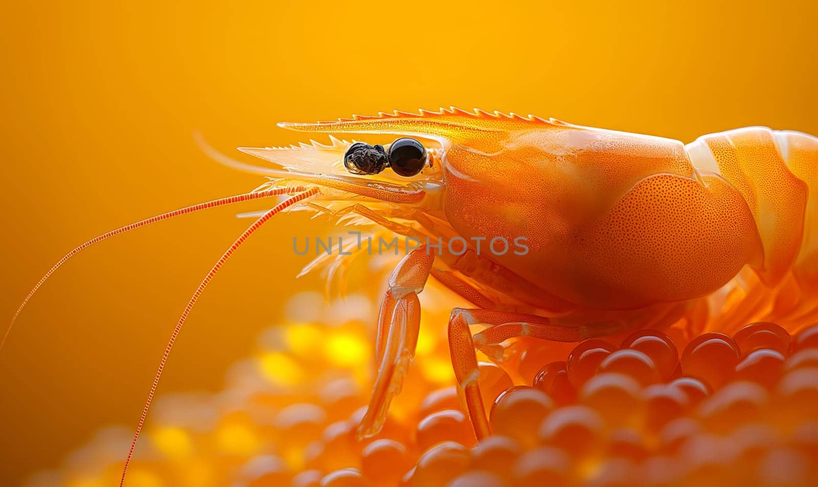 Red Dwarf Shrimp on waterweed. Selective soft focus. Generative AI