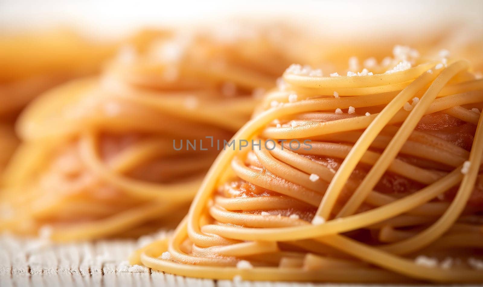 Food background with spaghetti or pasta recipe ingredient on wooden table by Fischeron