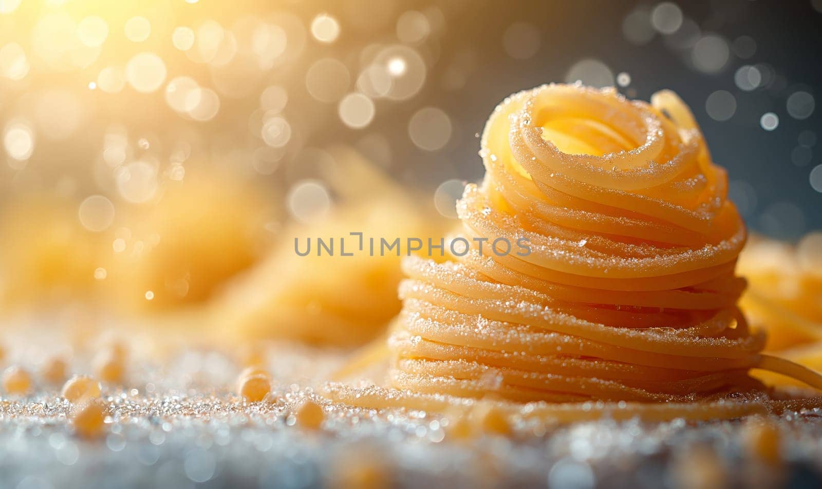 Food background with spaghetti or pasta recipe ingredient on wooden table by Fischeron