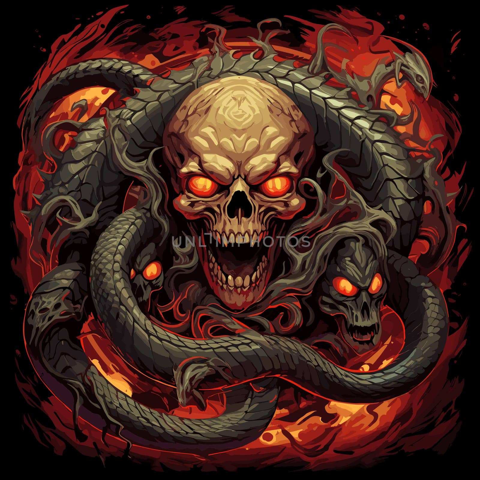 A devil's skull with a snake. Mystical illustration  by palinchak