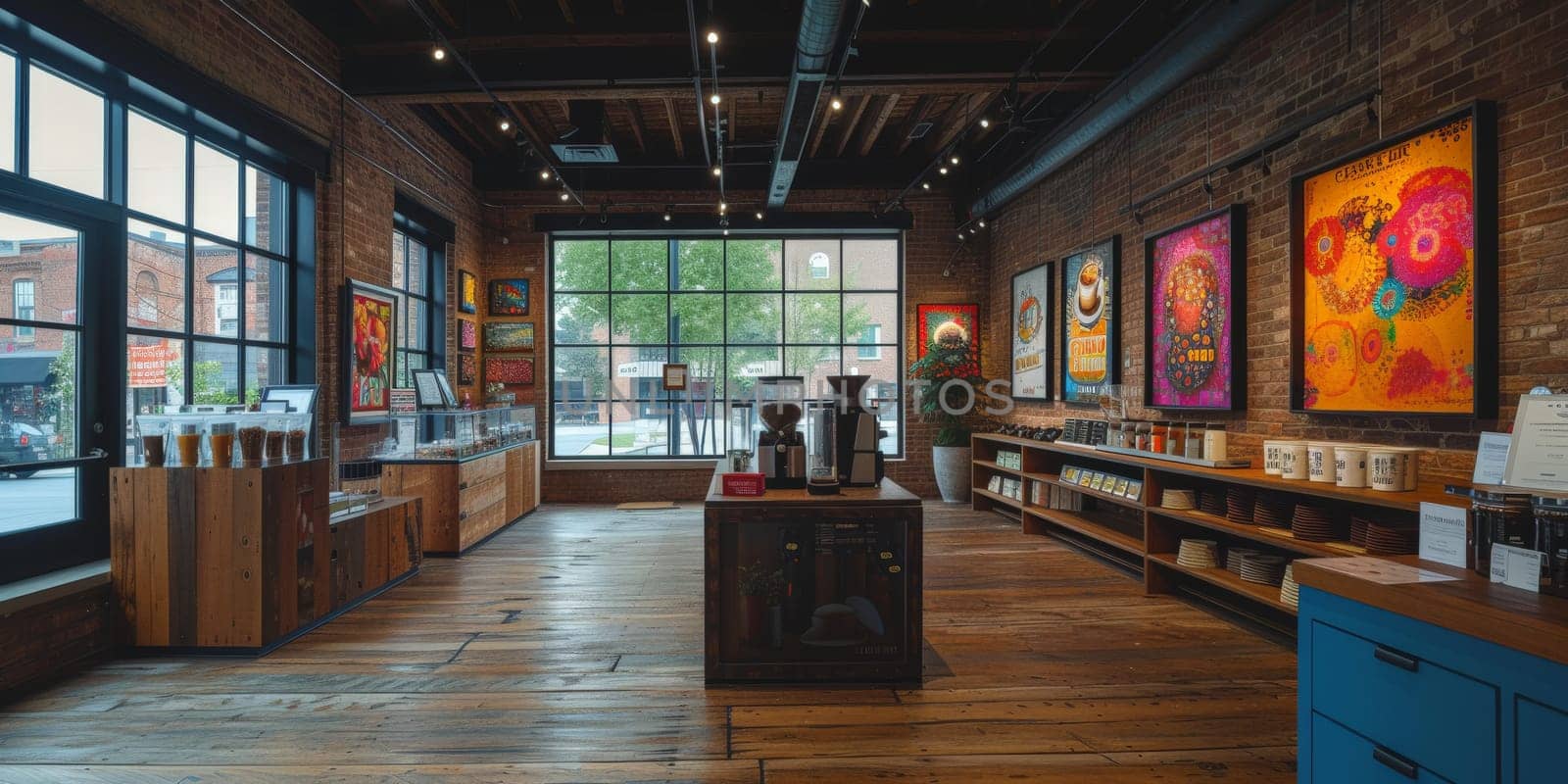 Shot of a shop display full of coffee themed art Exhibitions festival theme and some art decoration.