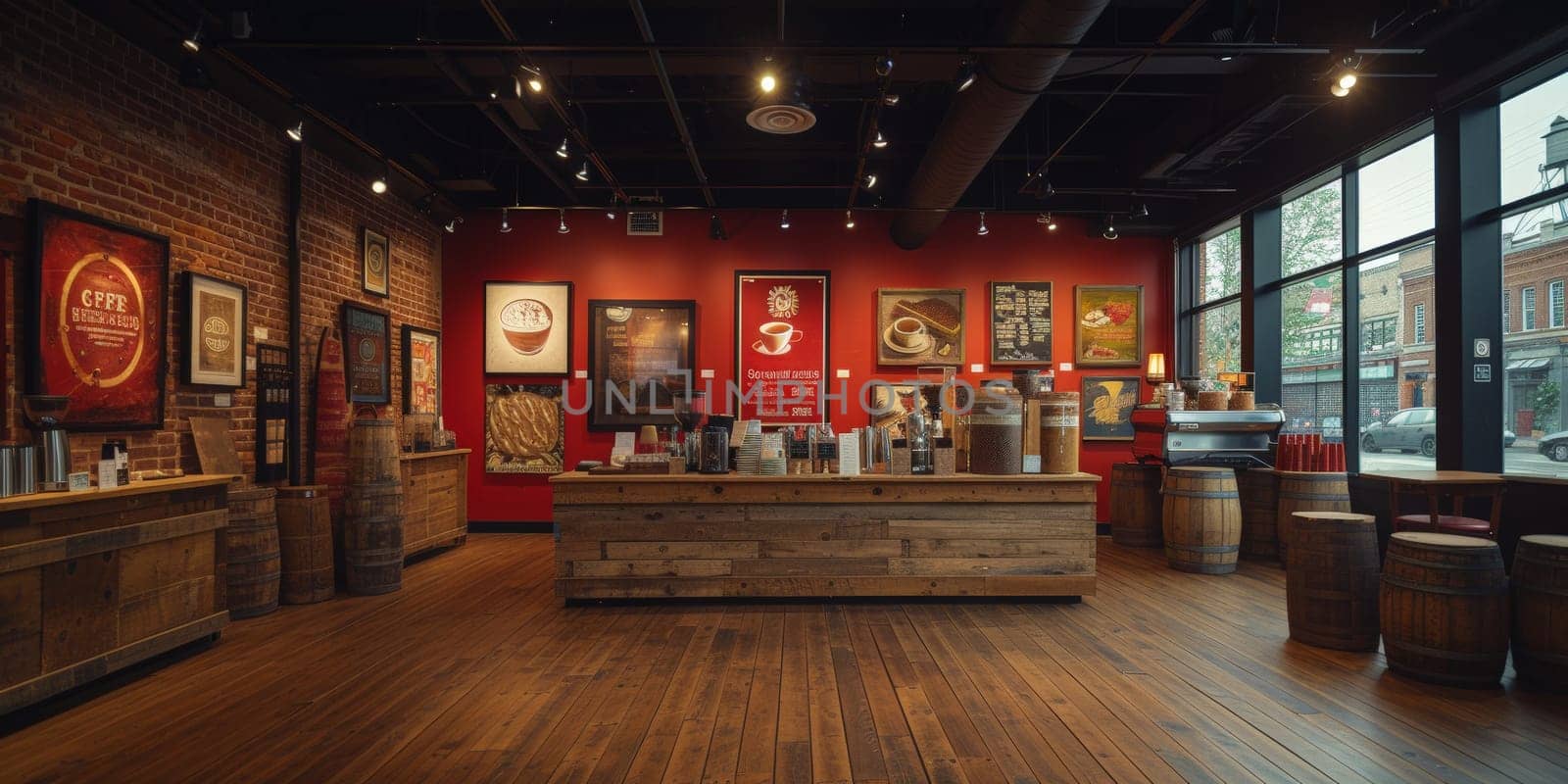 Shot of a shop display full of coffee themed art Exhibitions festival theme and some art decoration by Benzoix