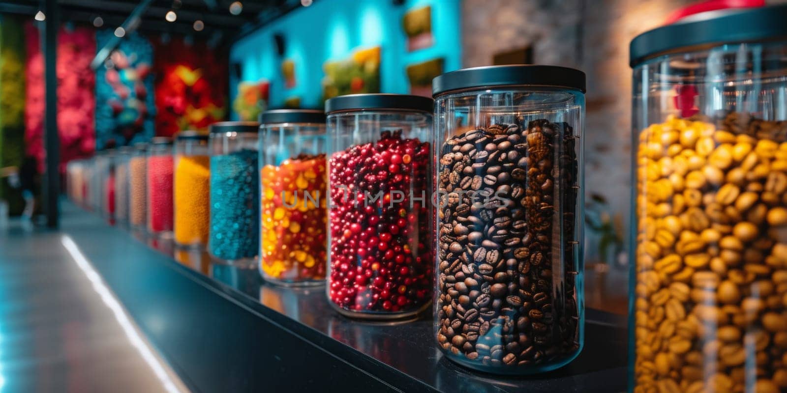 Shot of a shop display full of coffee themed art Exhibitions festival theme and some art decoration.