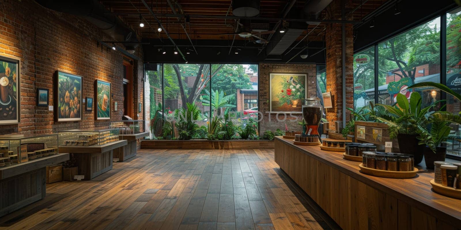 Shot of a shop display full of coffee themed art Exhibitions festival theme and some art decoration by Benzoix