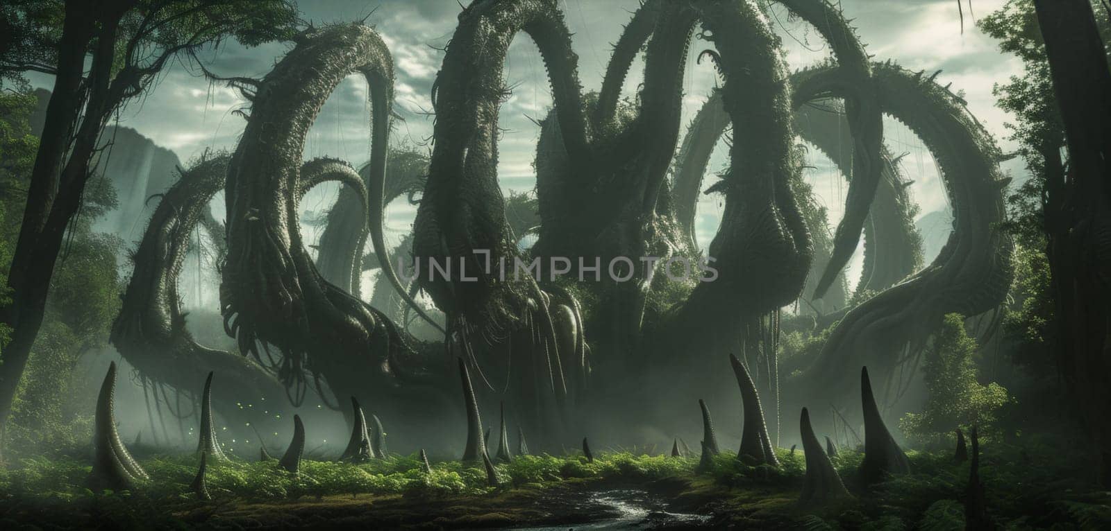 A large tree with a bunch of tentacles growing out from it, AI by starush