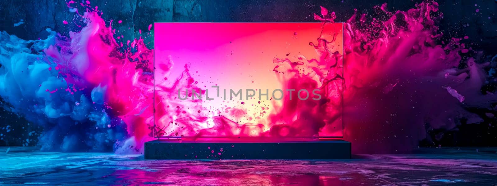 Abstract Pink and Blue Paint Explosion on Black Background, led TV by Edophoto