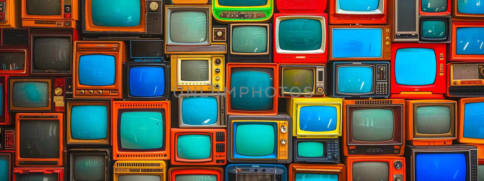 Collection of Colorful Vintage Televisions.