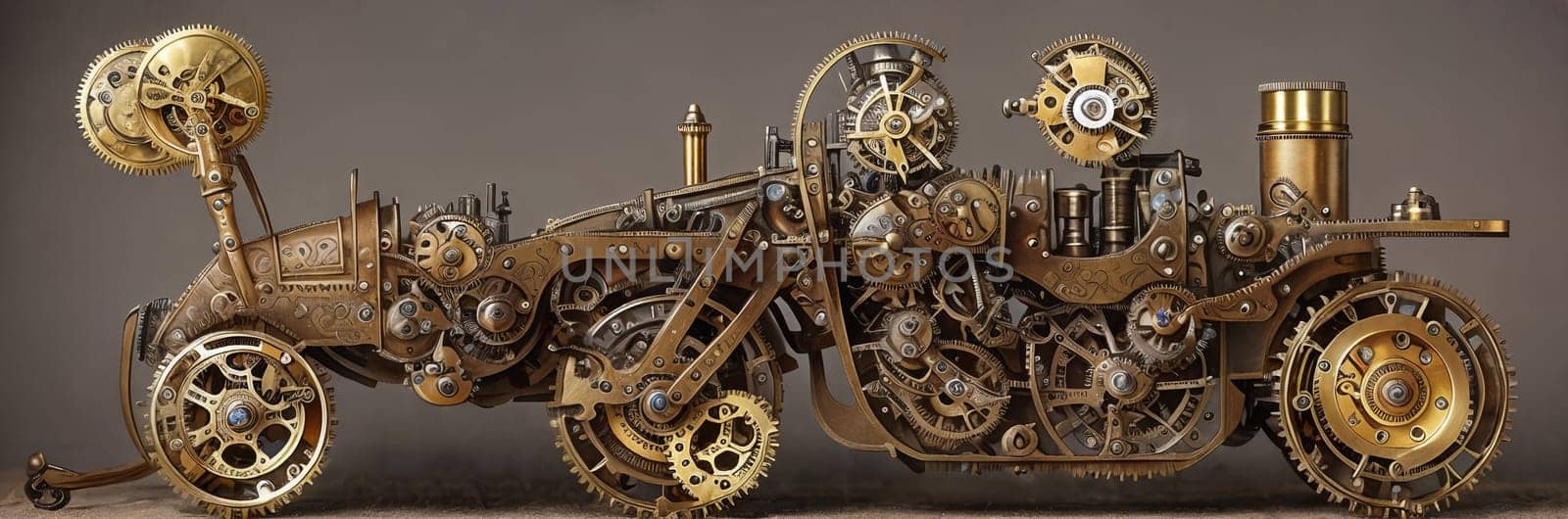 Steampunk Clockwork: An intricate mechanism blending gears, cogs, vintage brass elements, evoking Victorian-era technology. Generative AI by GoodOlga