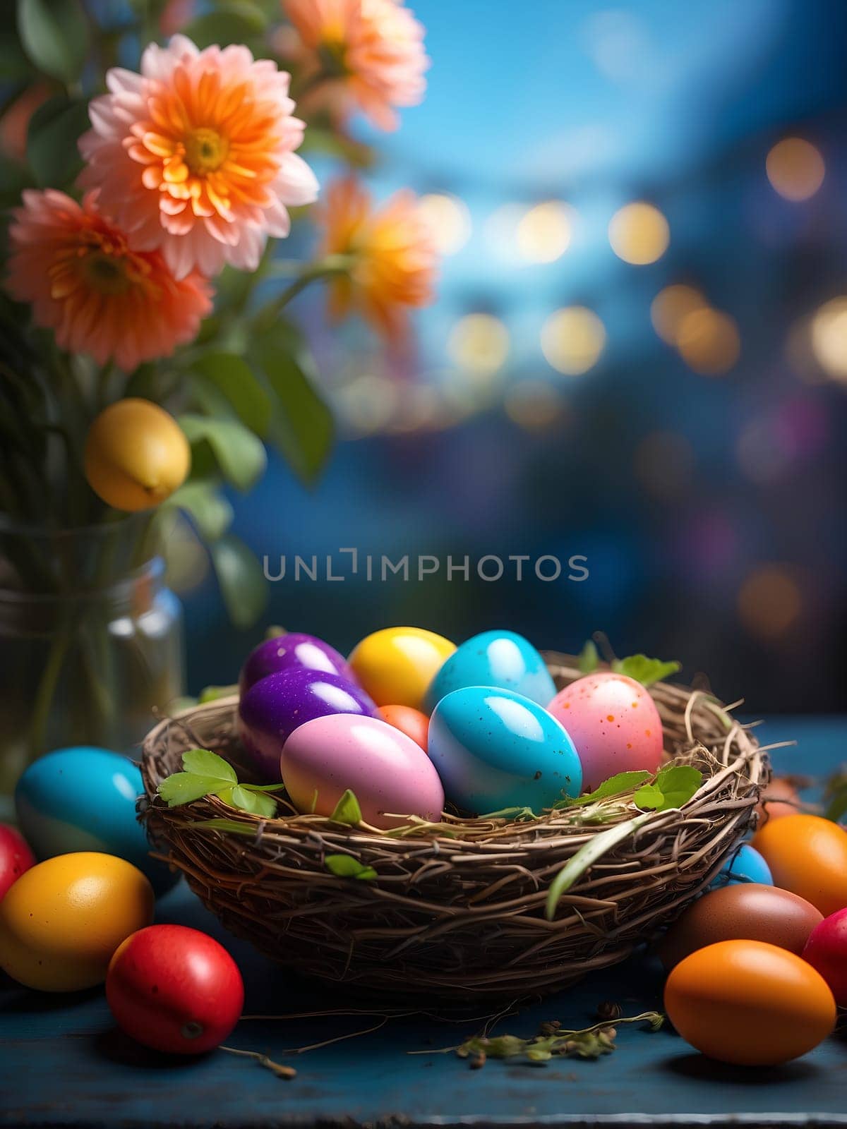 Easter multi-colored eggs lay in a nest by Севостьянов