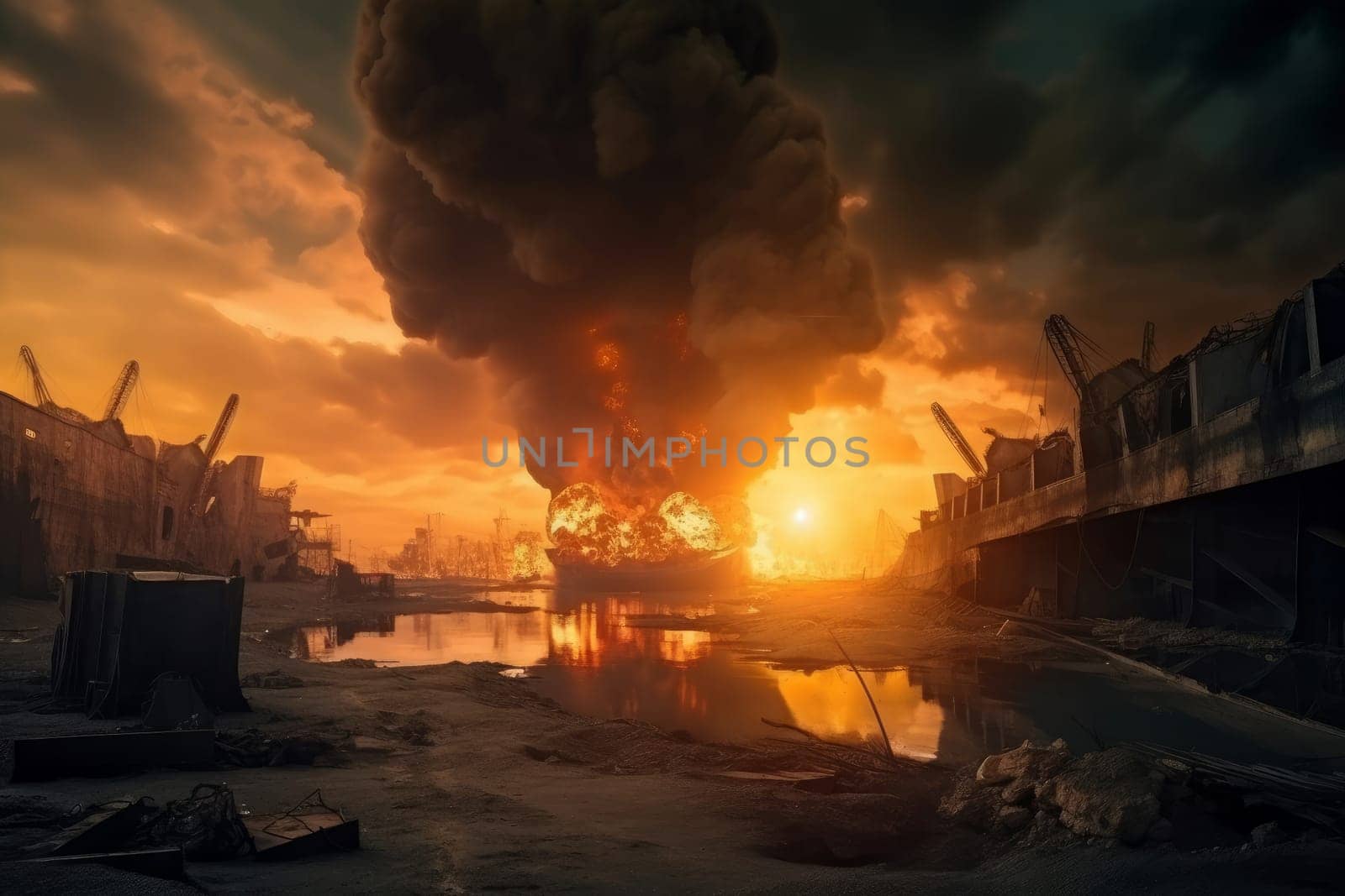 The End of the World. Apocalyptic epic scene with explosion. Generate Ai