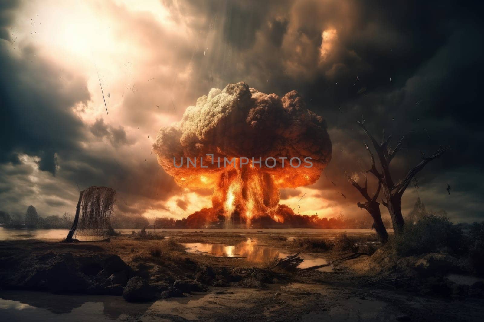 Epic scene of nuclear explosion. The End of the world by ylivdesign