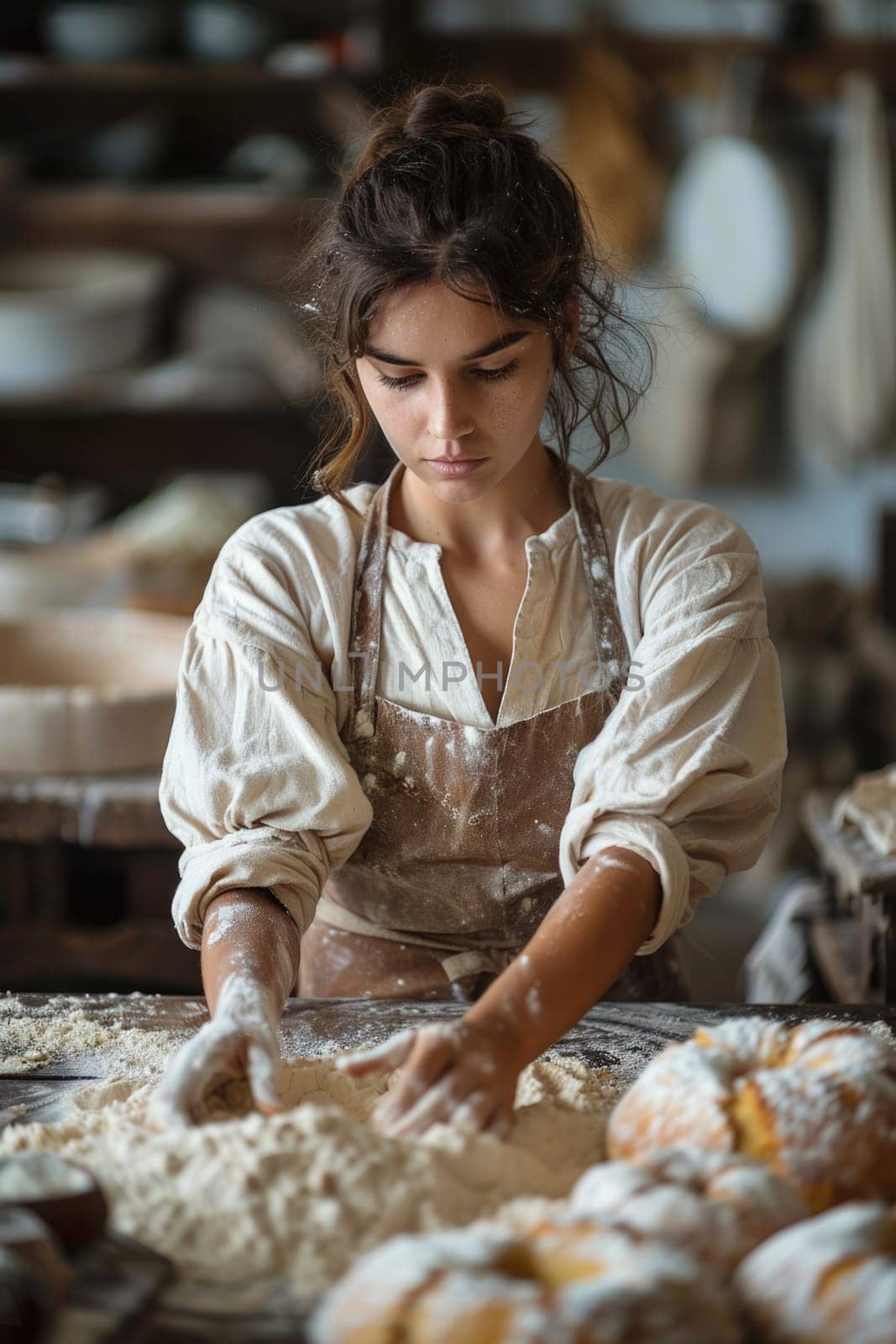 Female baker working in supermarket bakery. ai generated by Desperada