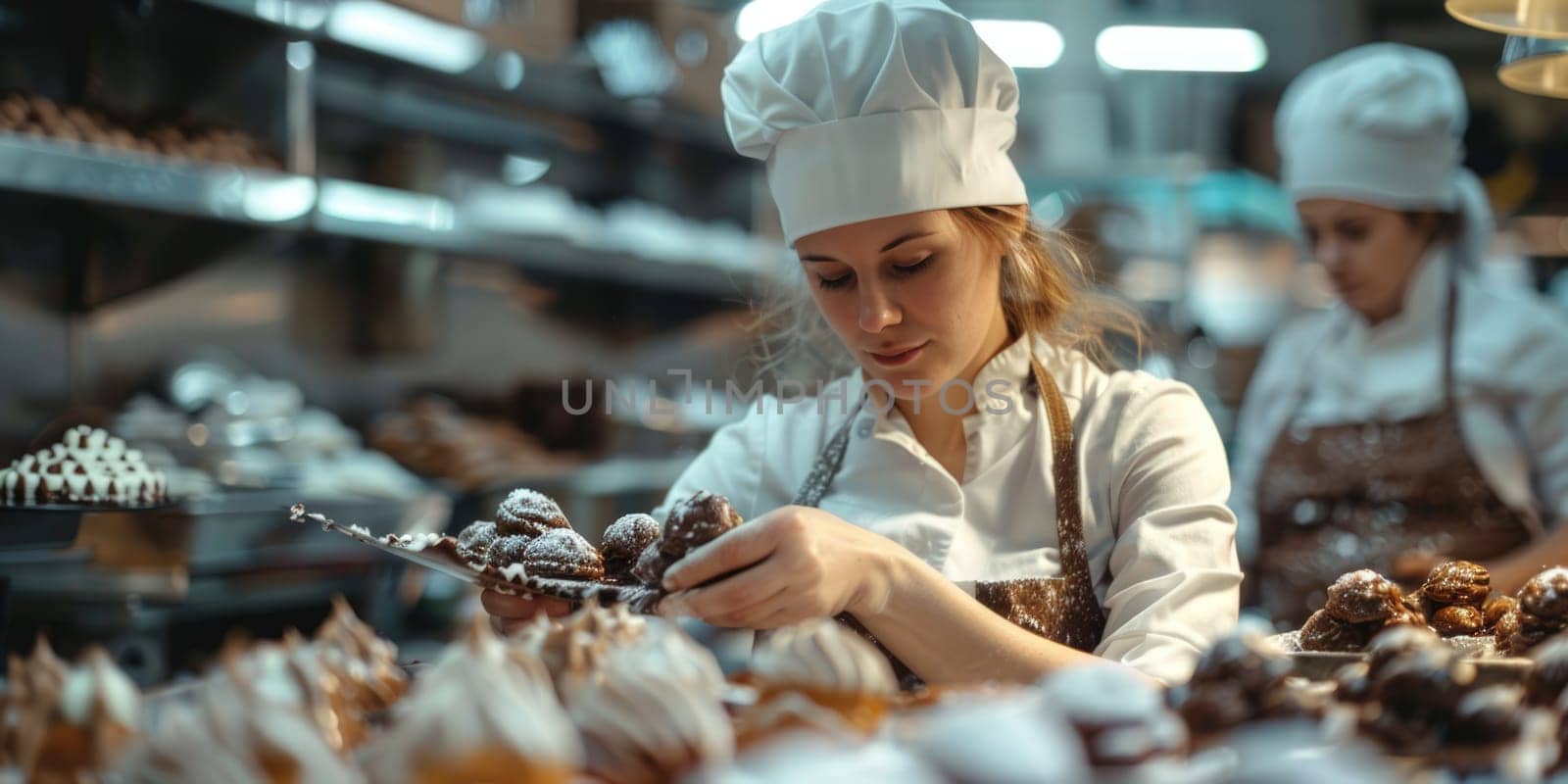Female baker working in supermarket bakery. ai generated by Desperada
