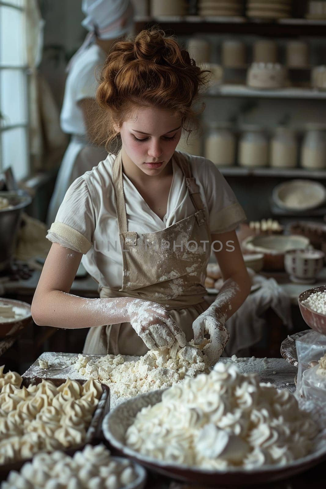 Female baker working in supermarket bakery. ai generated