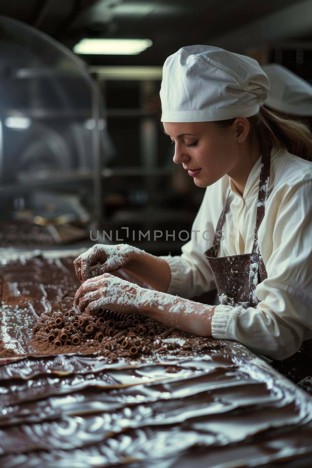 Female confectioner working in the kitchen. ai generated