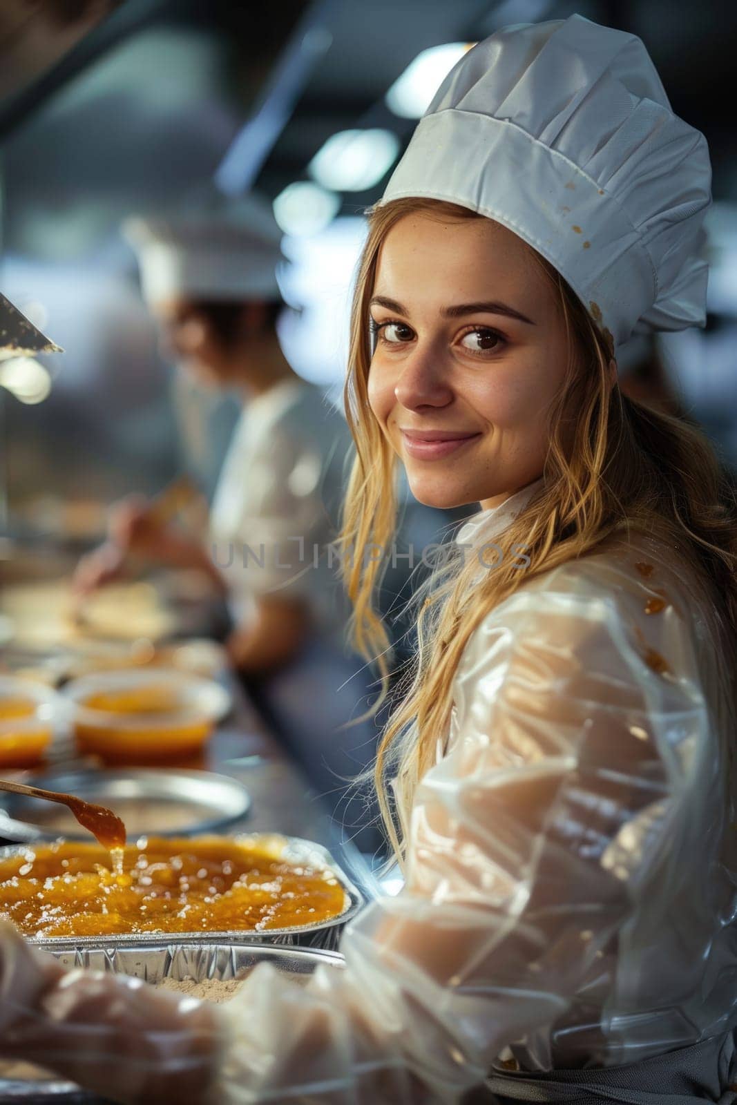 Female confectioner working in the kitchen, making marmalade. ai generated