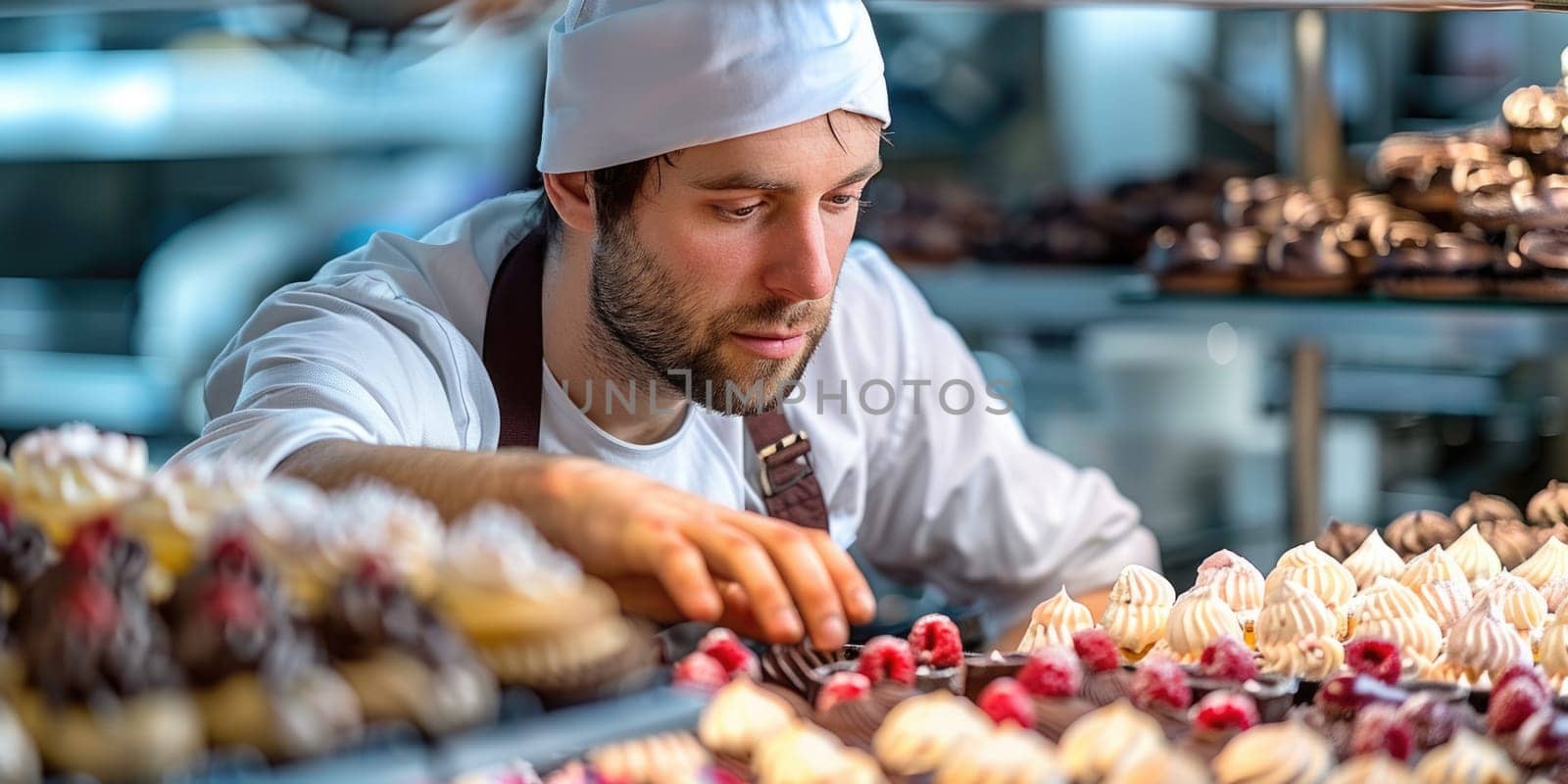 male confectioner working in the kitchen. ai generated