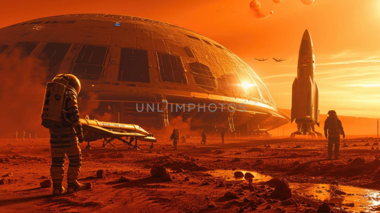 Futuristic Mars Spaceport with Starships. Resplendent. by biancoblue