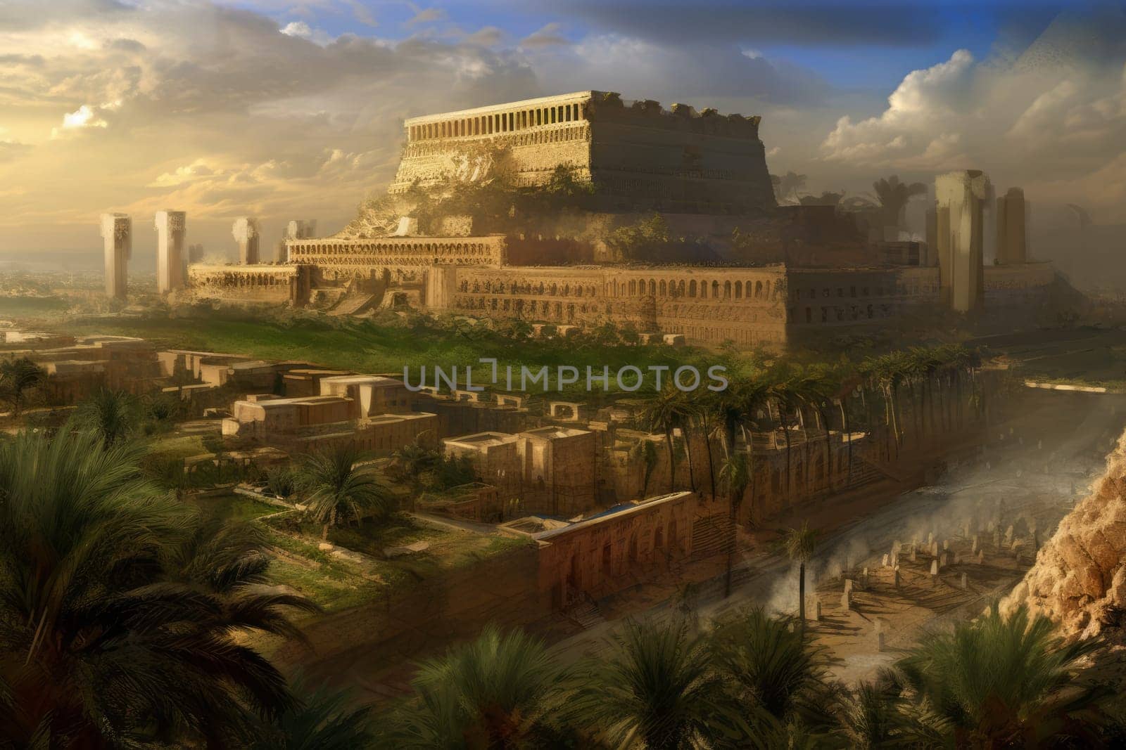 Babylon city ancient. Culture stone town. Generate Ai