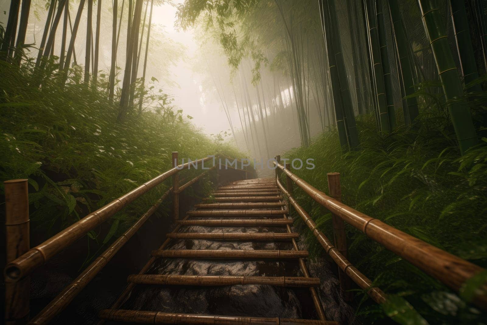 Nature bamboo path. Japan forest art by ylivdesign