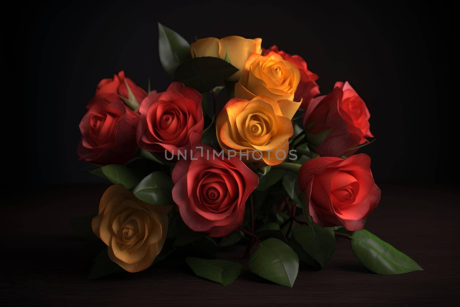 Bouquet of colorful roses. Black floral background by ylivdesign