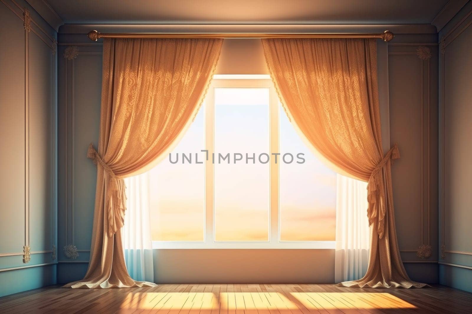 Bright room window. Cozy house. Generate Ai