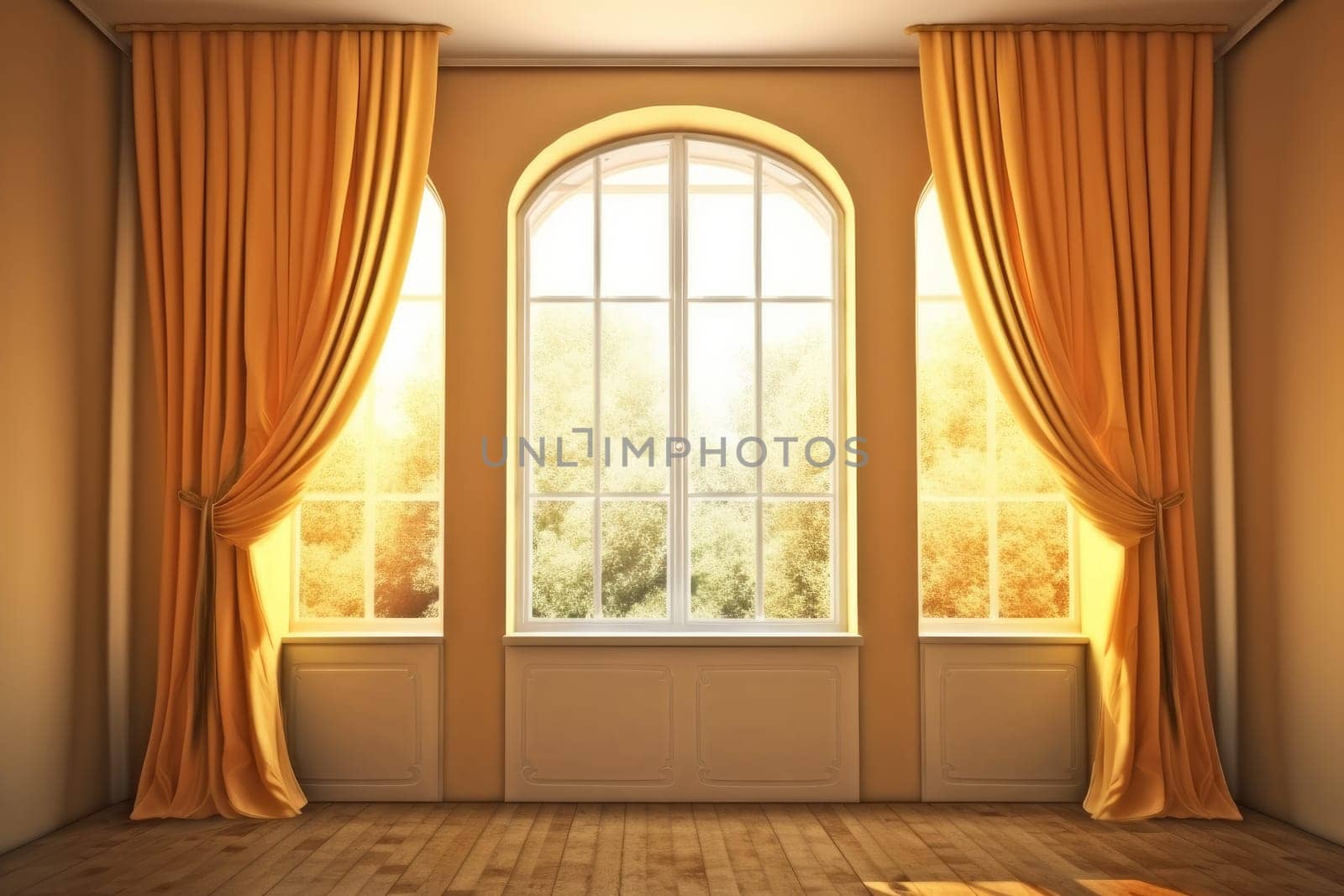 Bright house window. House luxury view. Generate Ai