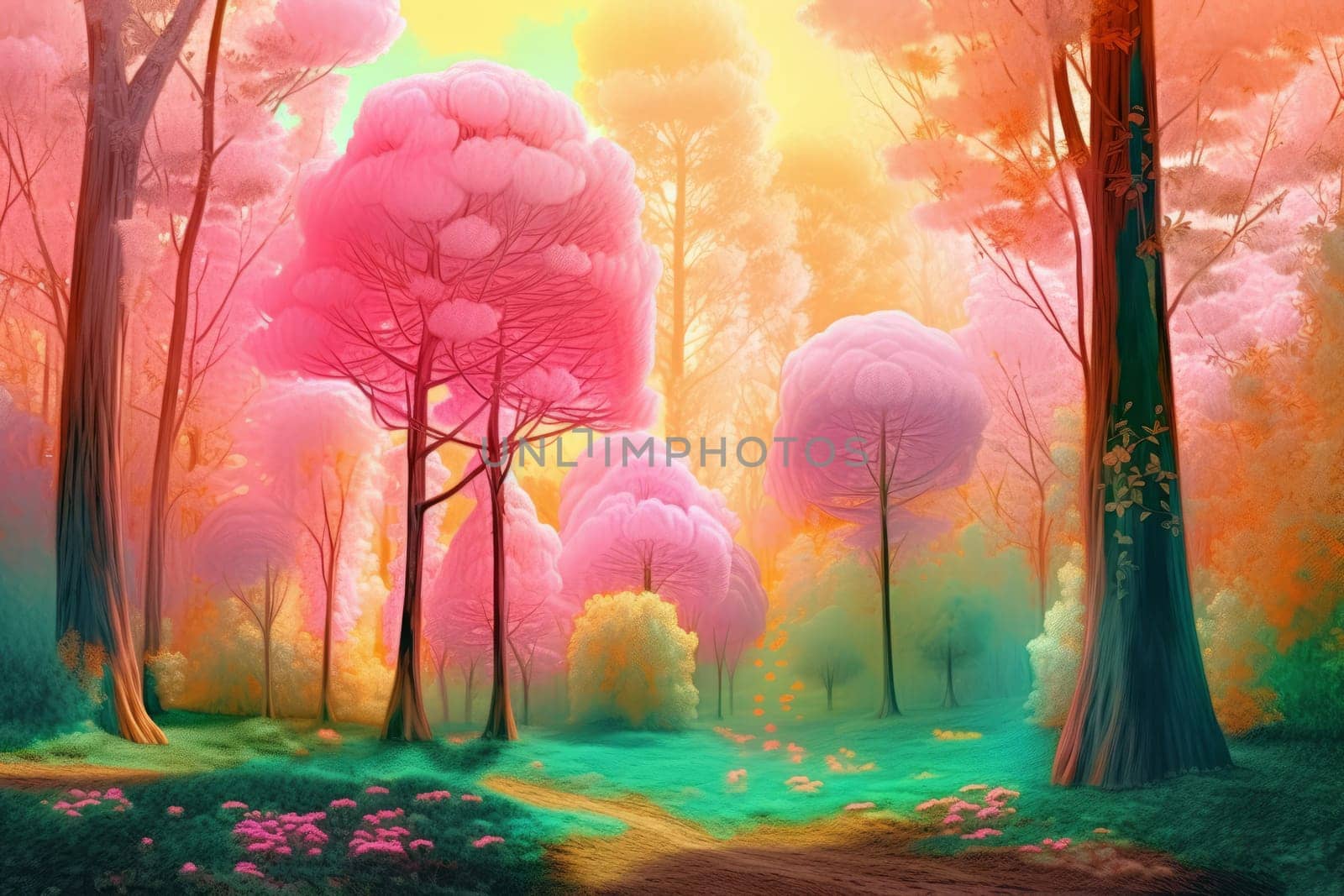 Candy tree forest. Colorful park by ylivdesign