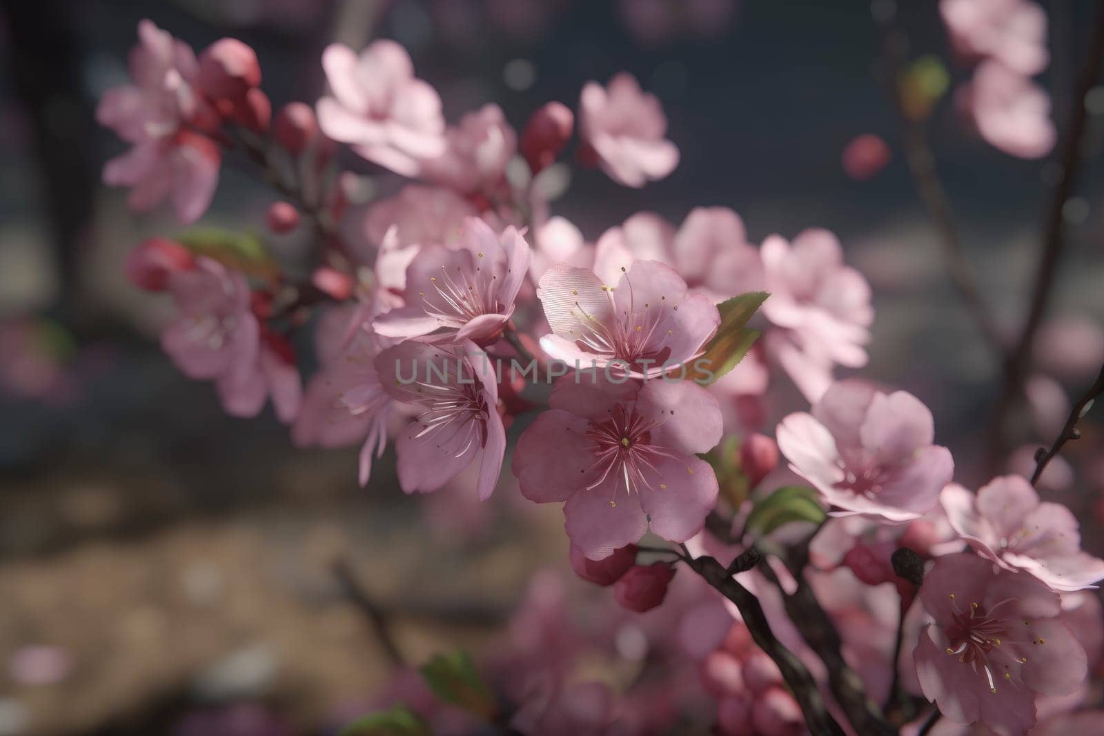 Cherry blossom tree branch. Spring Japan sakura by ylivdesign