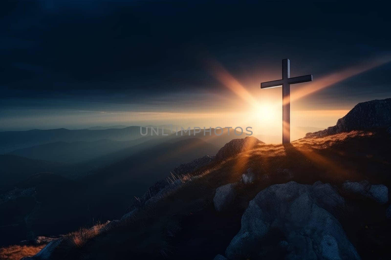 Cross on mountain. Friday sunset by ylivdesign