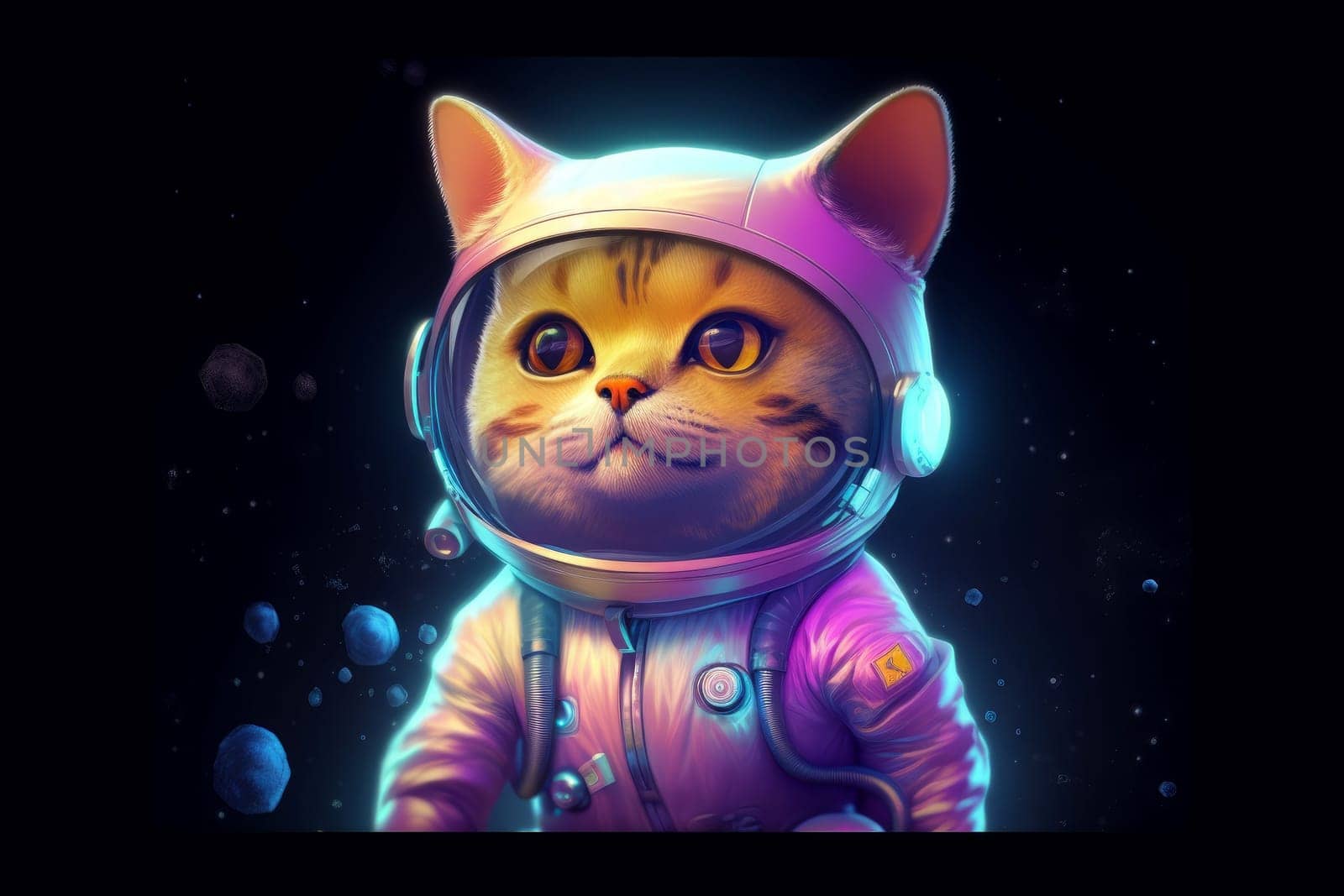 Smiling cat in space suit. Animal love art by ylivdesign