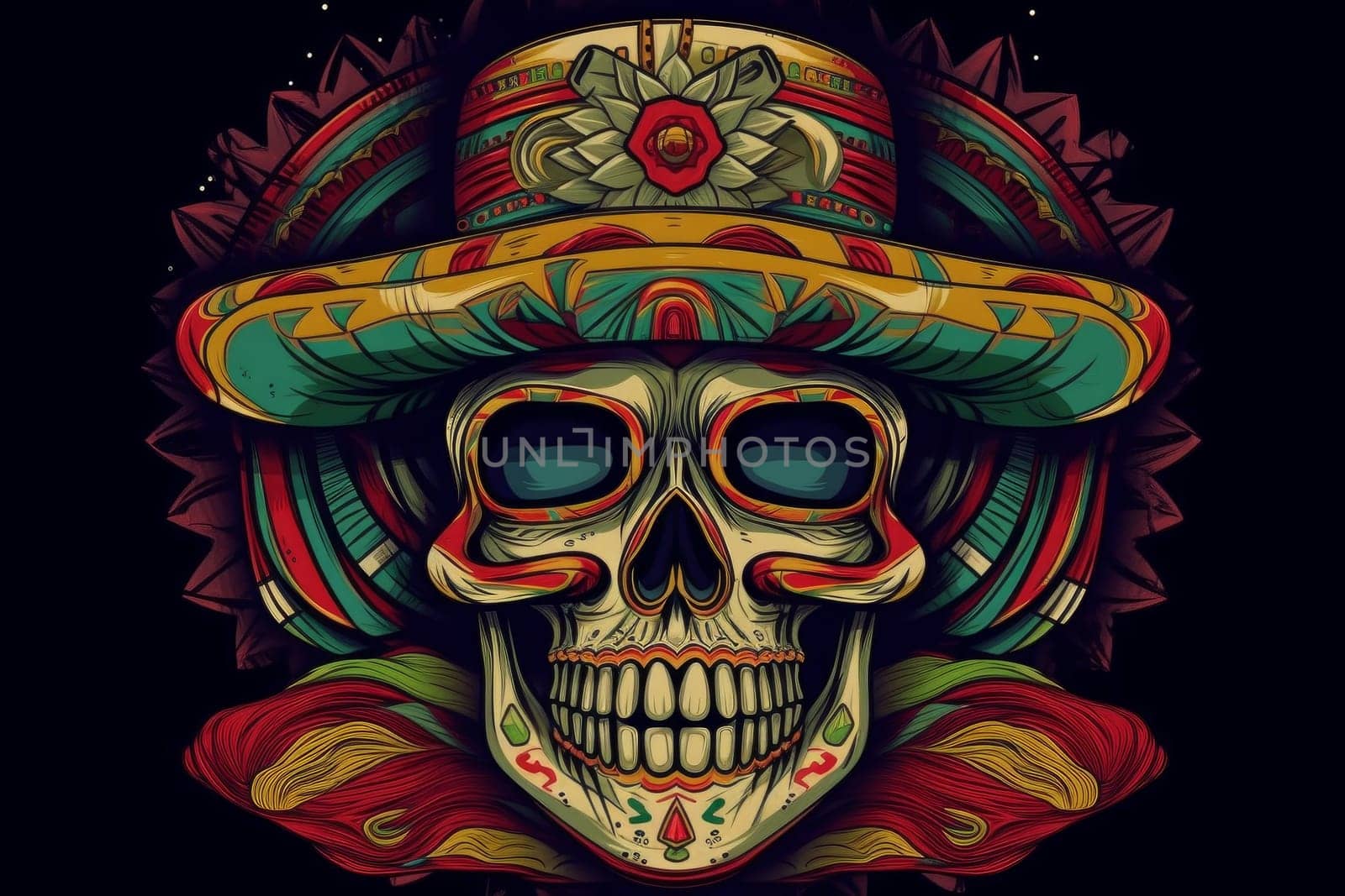 Mexican dead skull. Mexico culture holiday. Generate Ai
