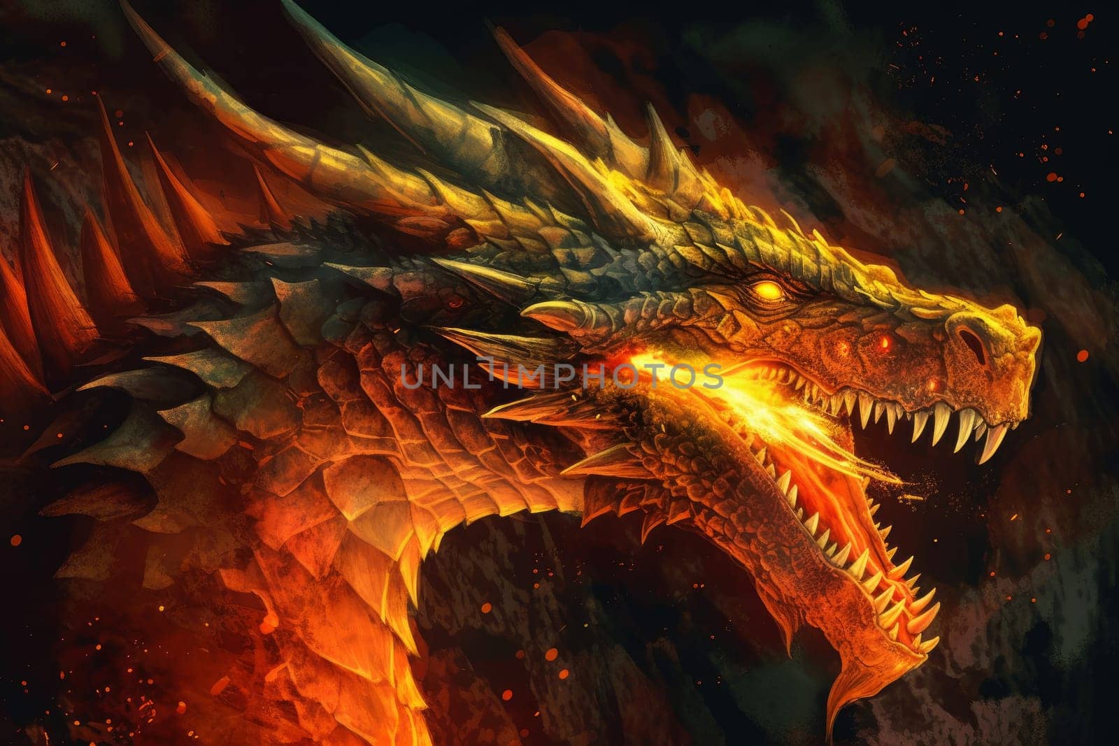 Dragon head fire. Legend monster. Generate Ai