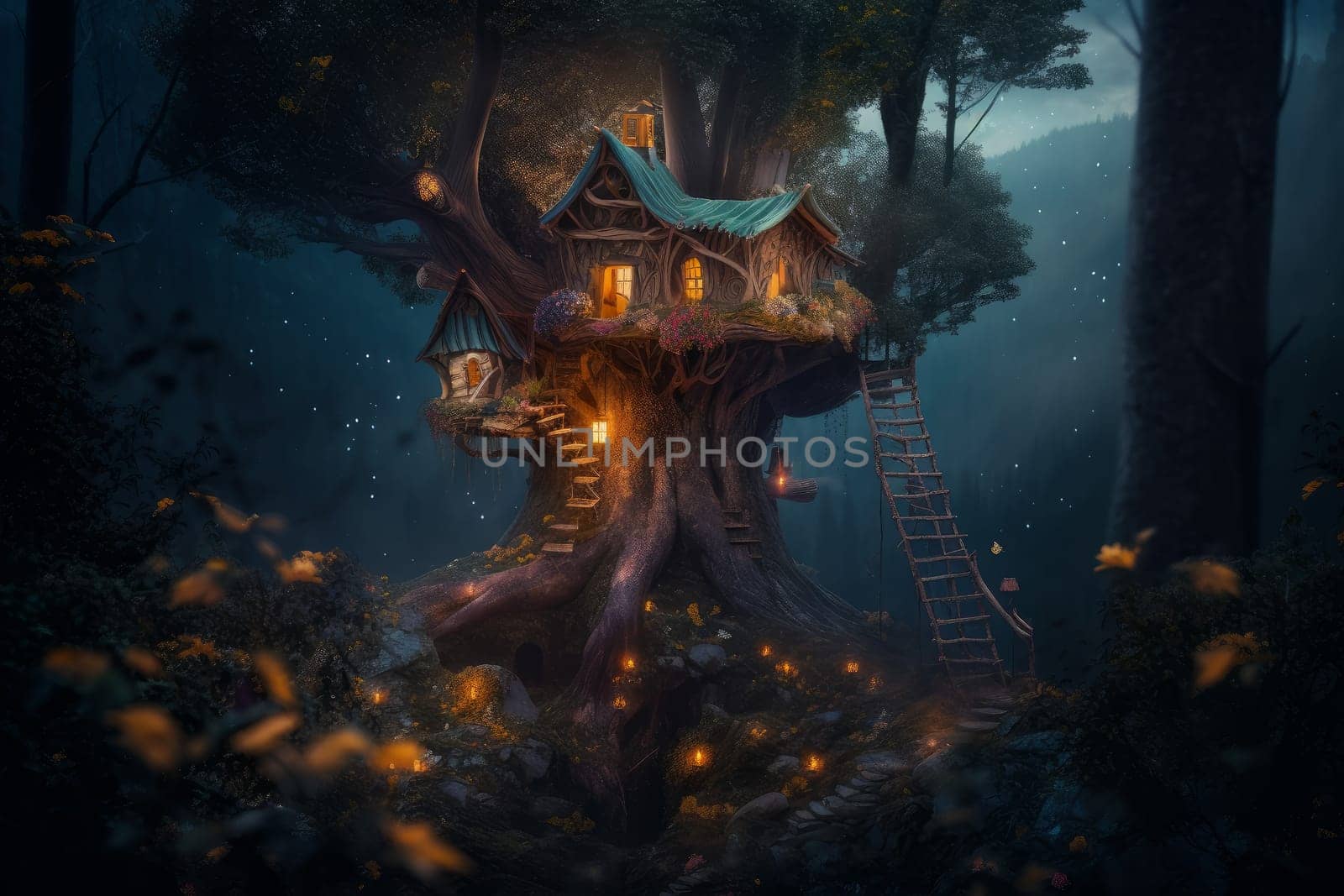 Forest fairy house. Magic nature. Generate Ai