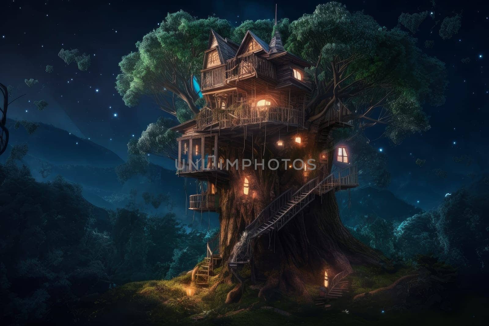 Fairy tree house. Magic wood nature by ylivdesign