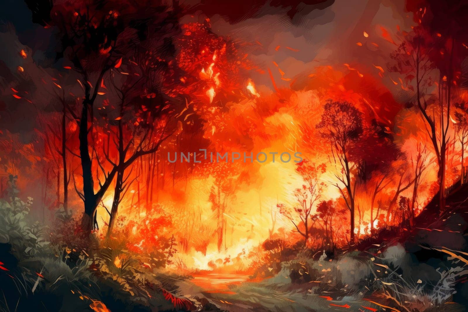 Big fire forest. Burn flame nature. Generate Ai