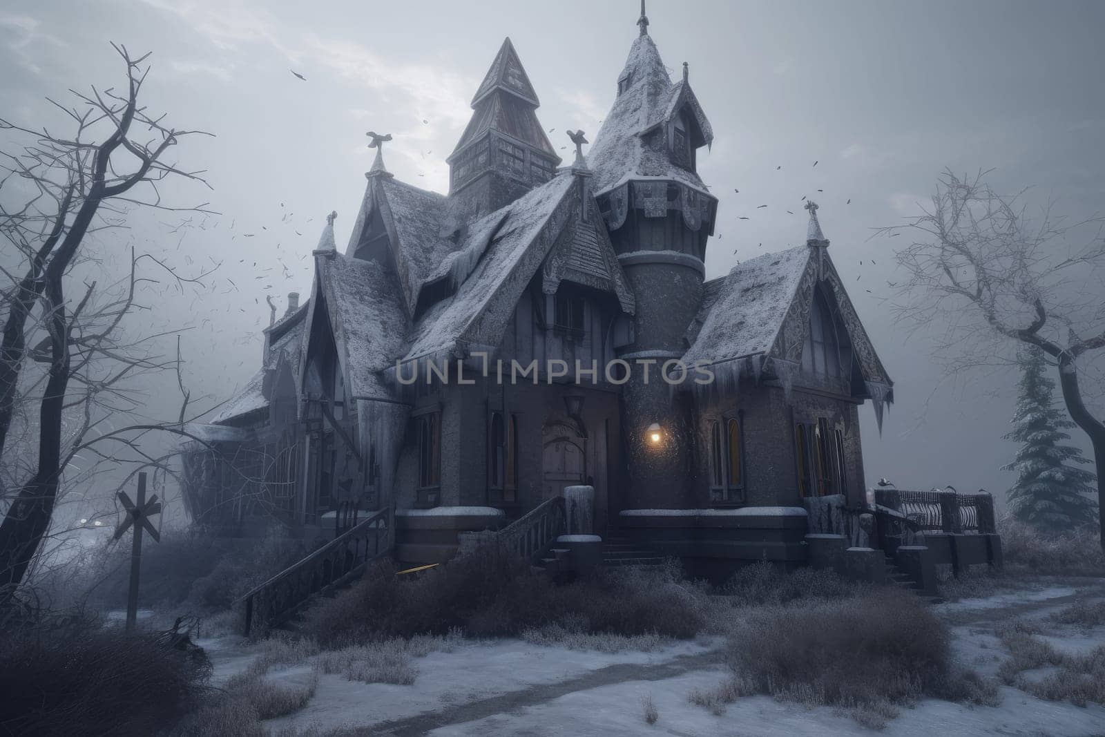 Gothic winter house. Architecture building by ylivdesign
