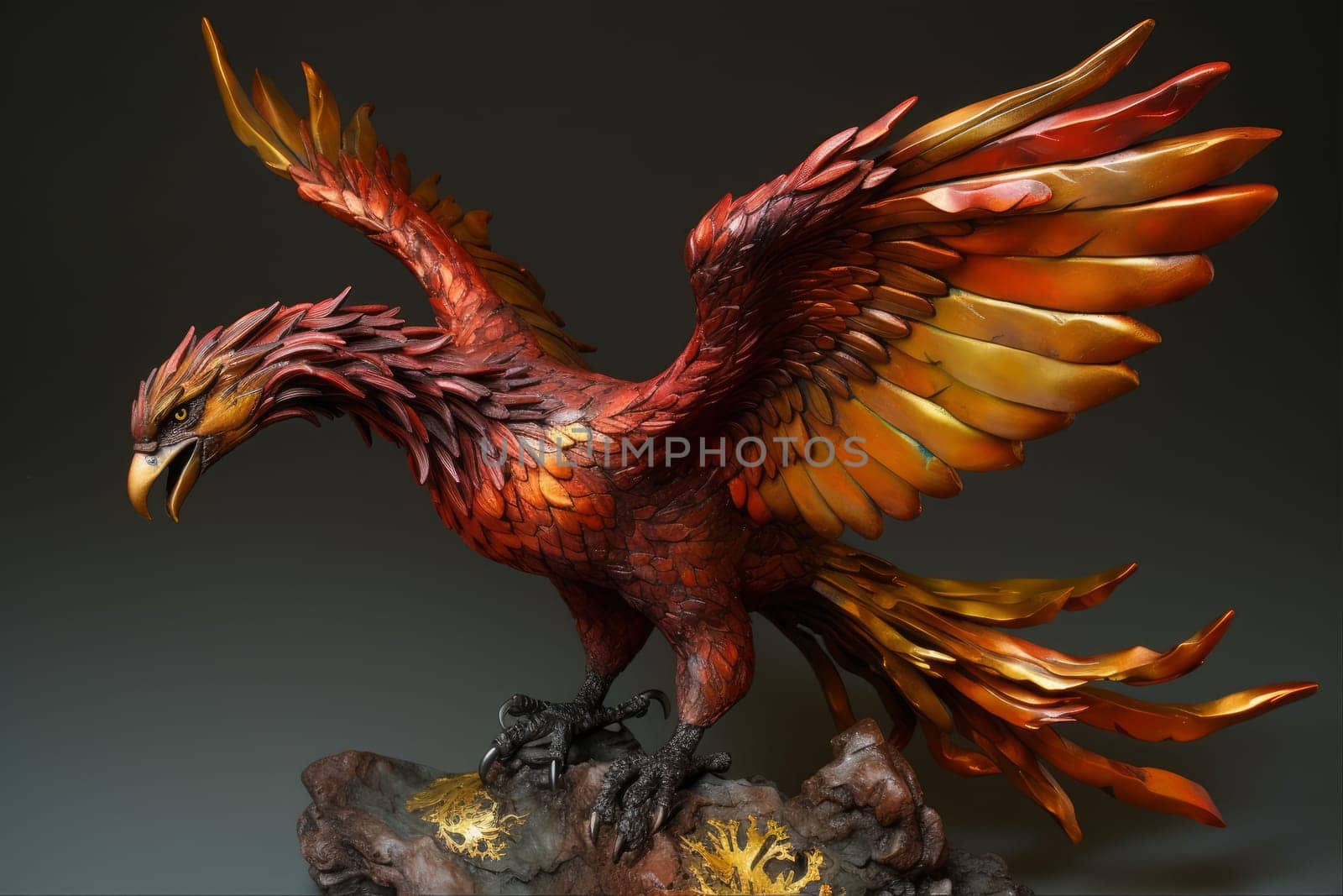 Red phoenix bird. Fire fantasy bird. Generate Ai