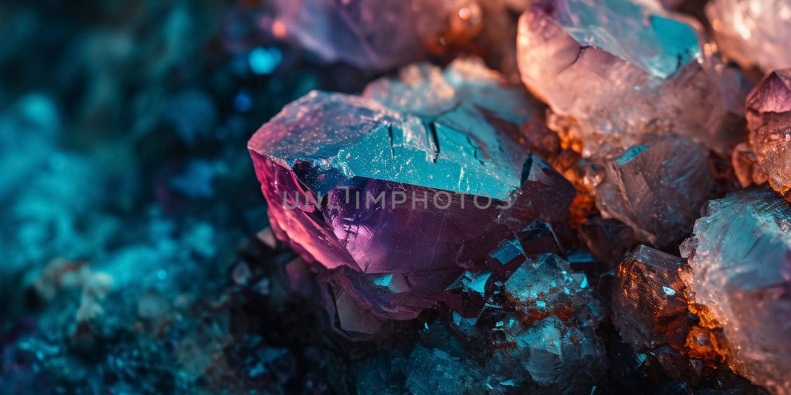 Close-up of vivid mineral crystals with rich hues