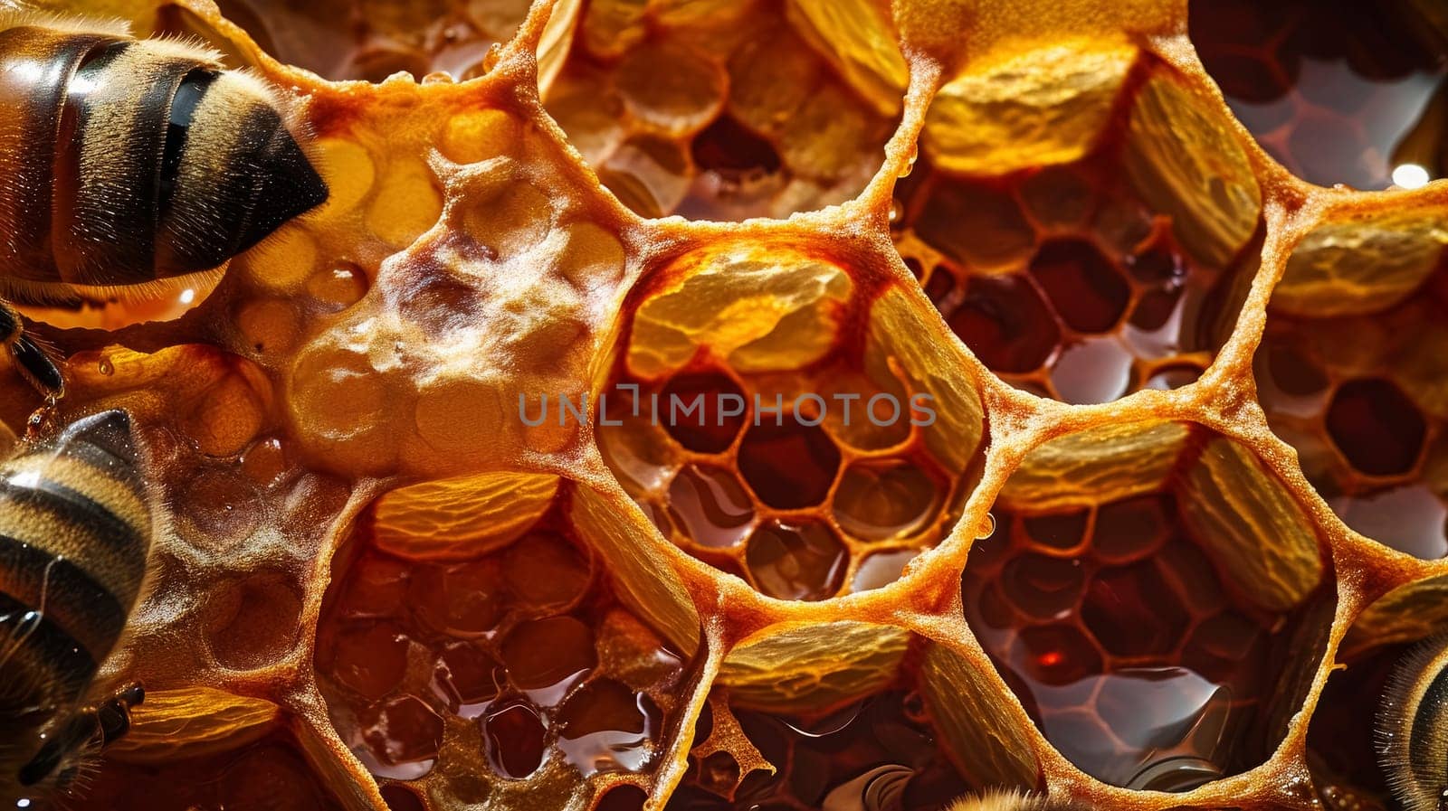 Honey Bees Working on Honeycomb Close-up by andreyz