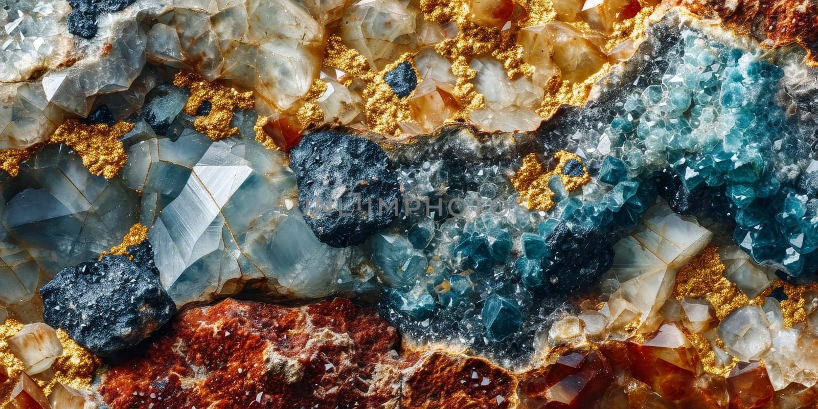 Close-up of vivid mineral crystals with rich hues