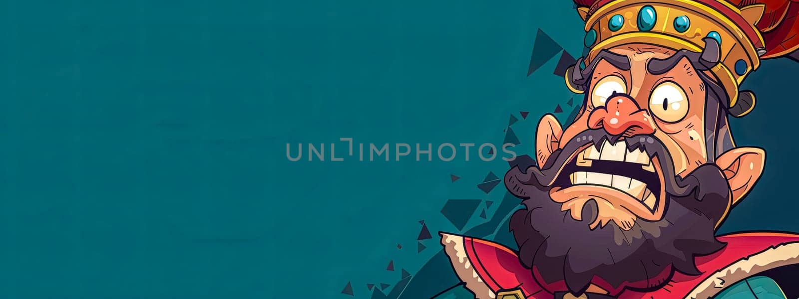 a cartoon king with a beard and a crown on his head, copy space by Edophoto