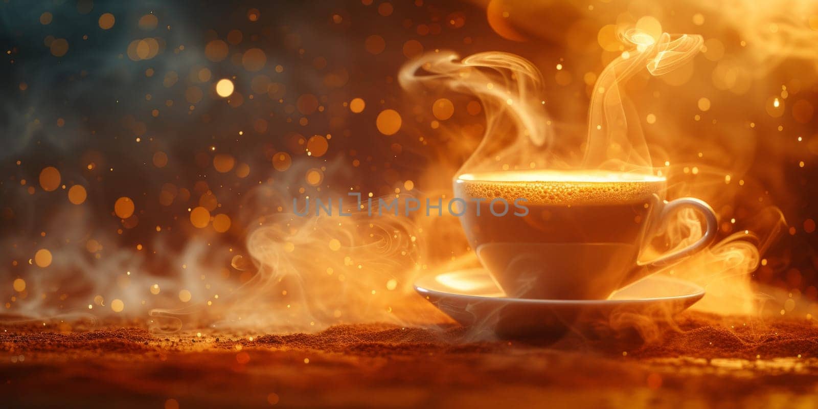 Steaming coffee cup on dark background by Benzoix