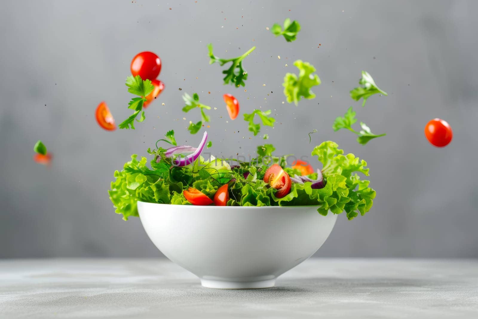 White Bowl Filled With Lettuce and Tomatoes by vladimka