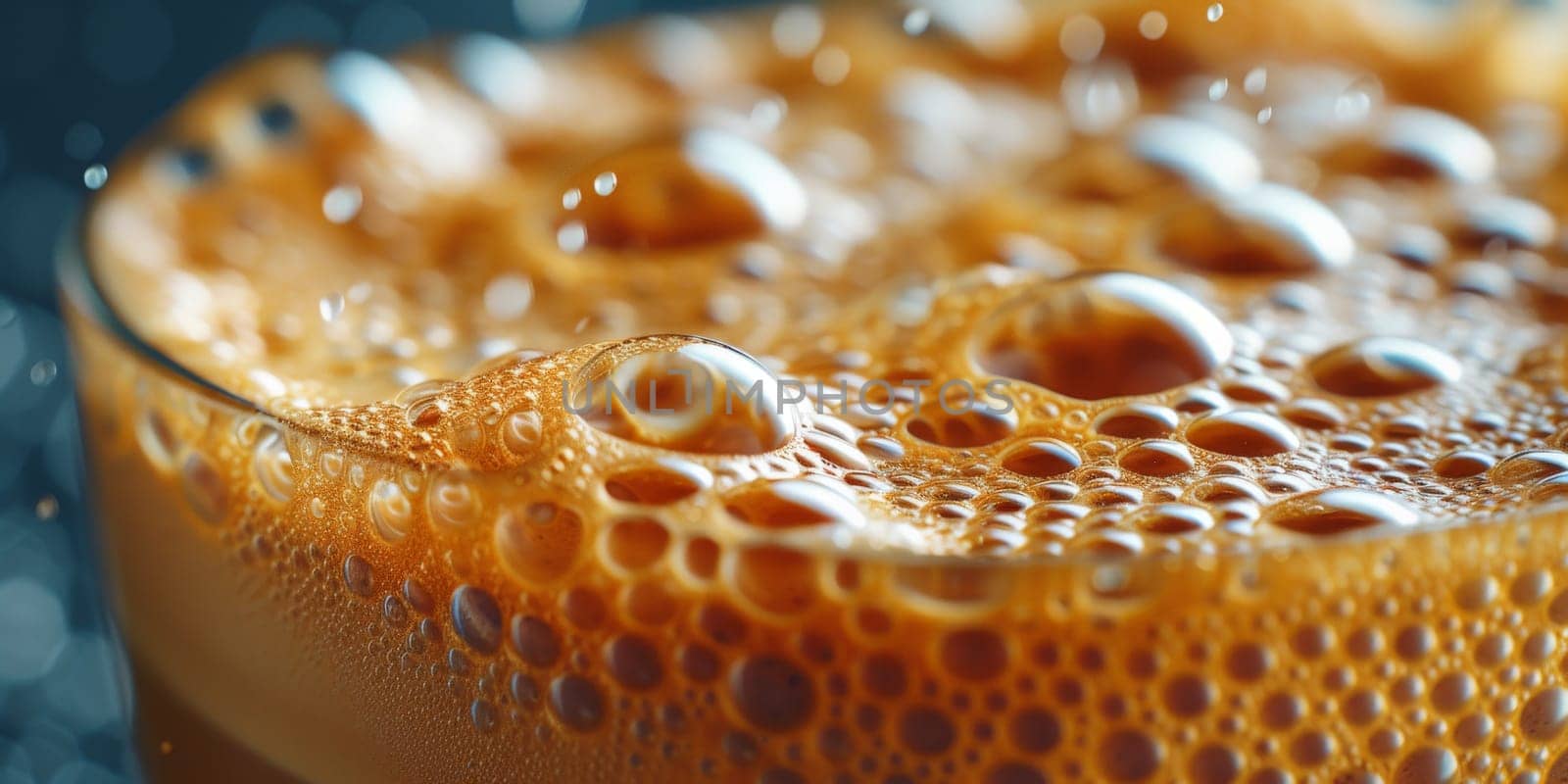 A close up, macro shot showing the bubbles and texture of a delicious, hot cup of brown coffee with a light layer of foam forming a pattern on top. Image has copy space by Benzoix