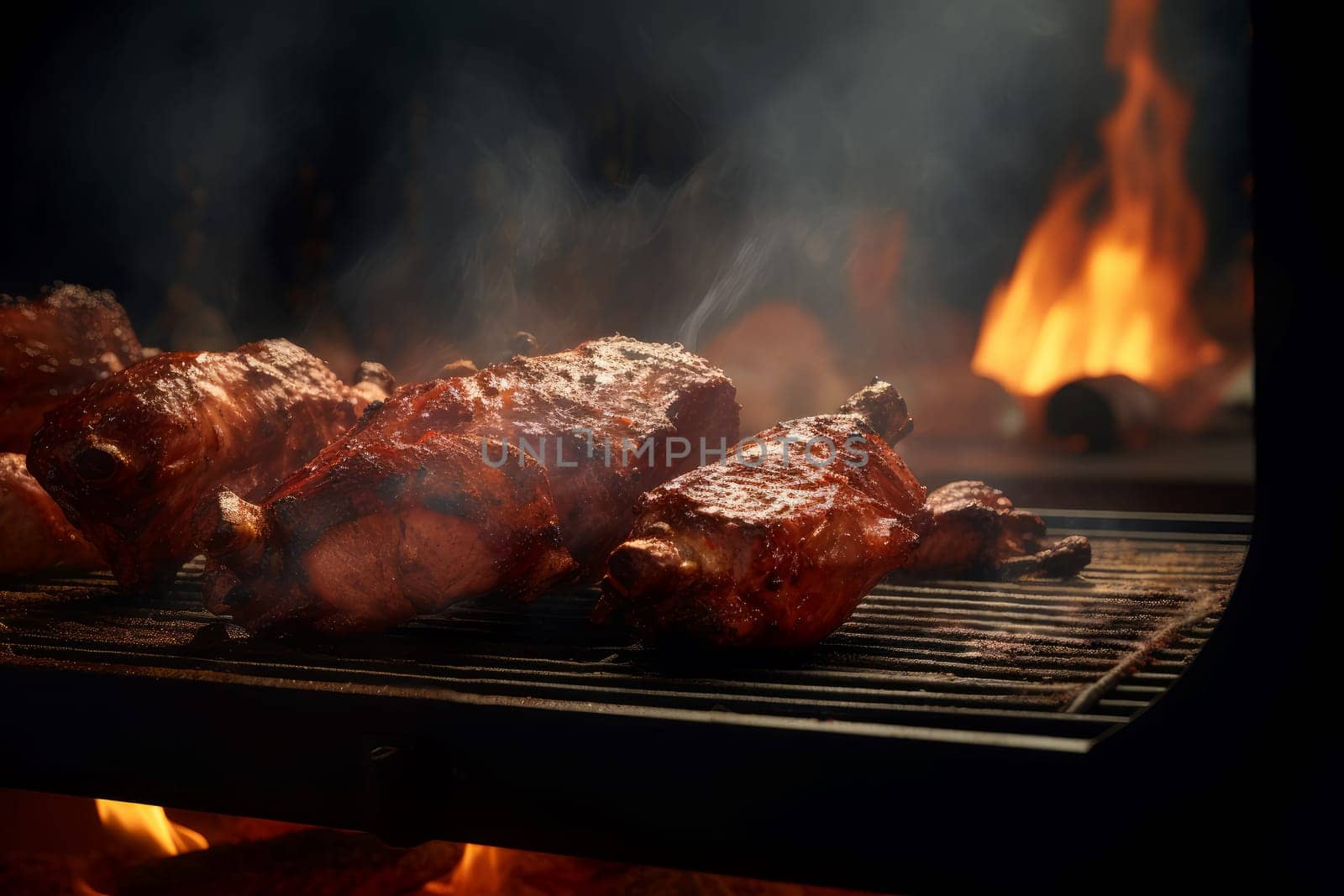 Bbq meat on fire. Grill food. Generate Ai