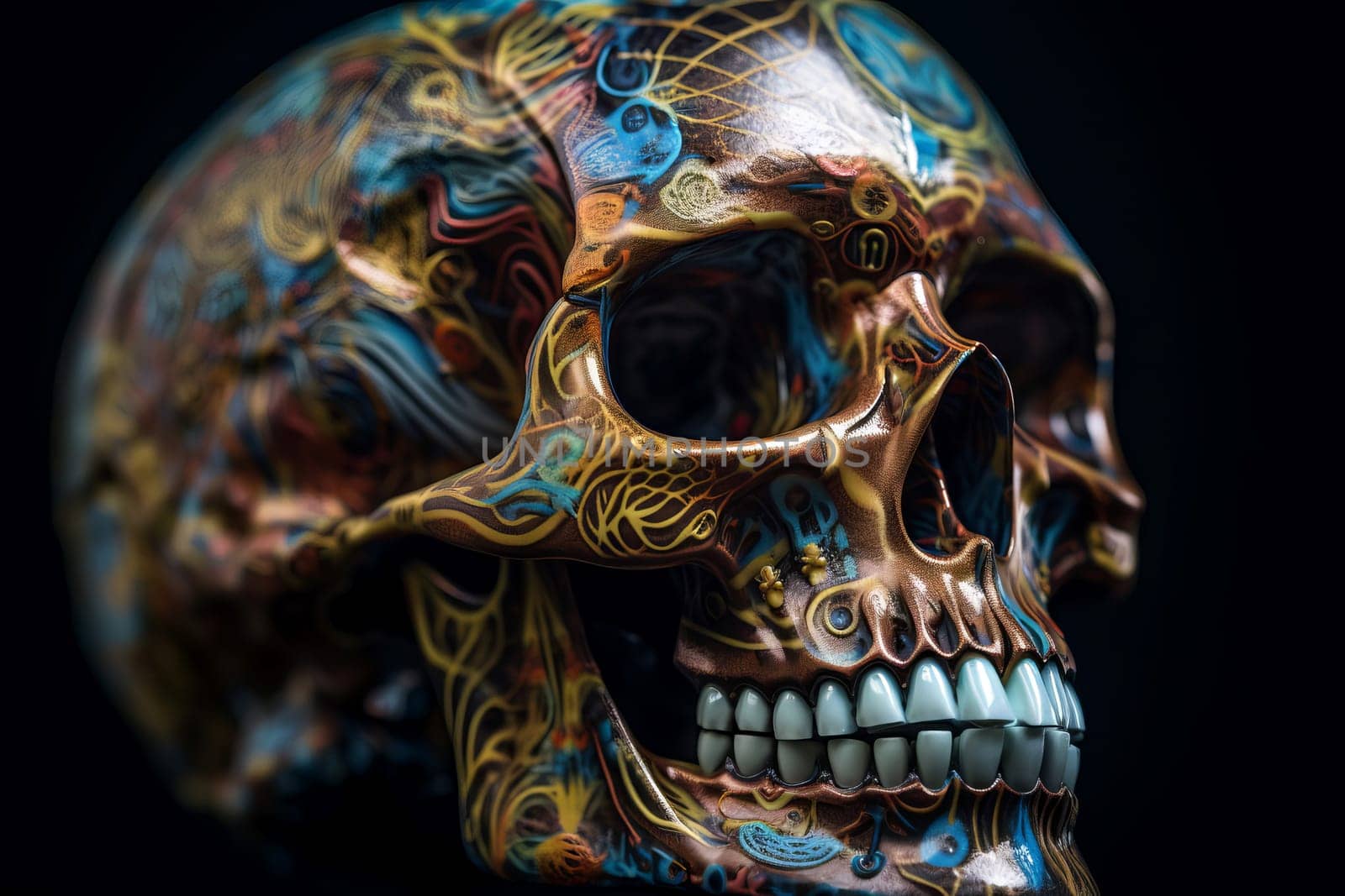 Biomechancial skull detailed. Monster horror. Generate Ai