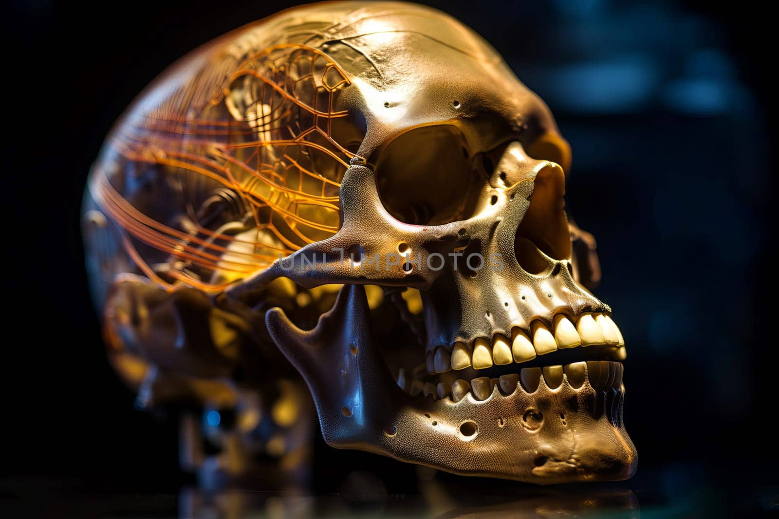 Biomechancial skull detailed monster. Art design. Generate Ai