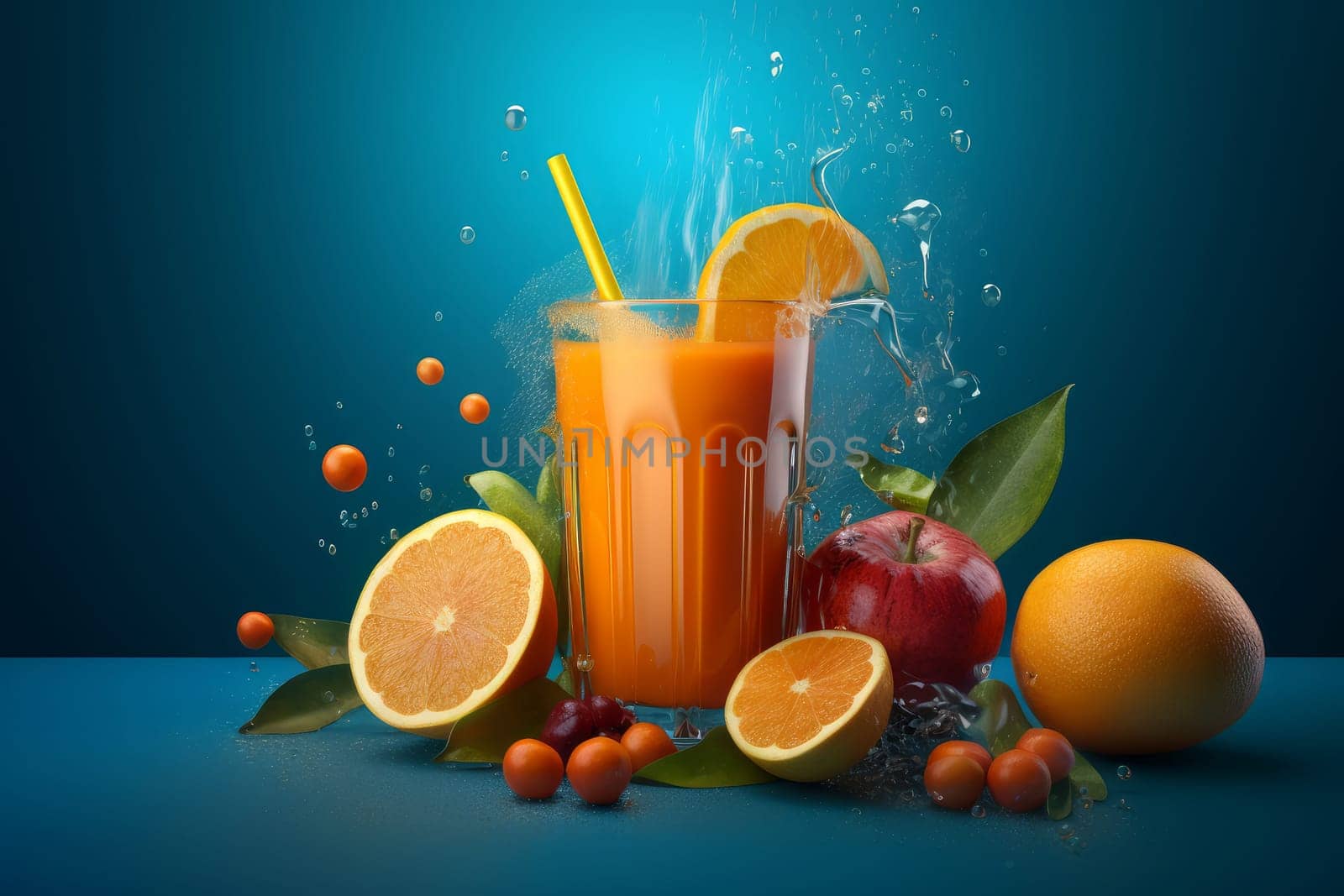 Multifruit fresh juice glass. Fruit drink. Generate Ai