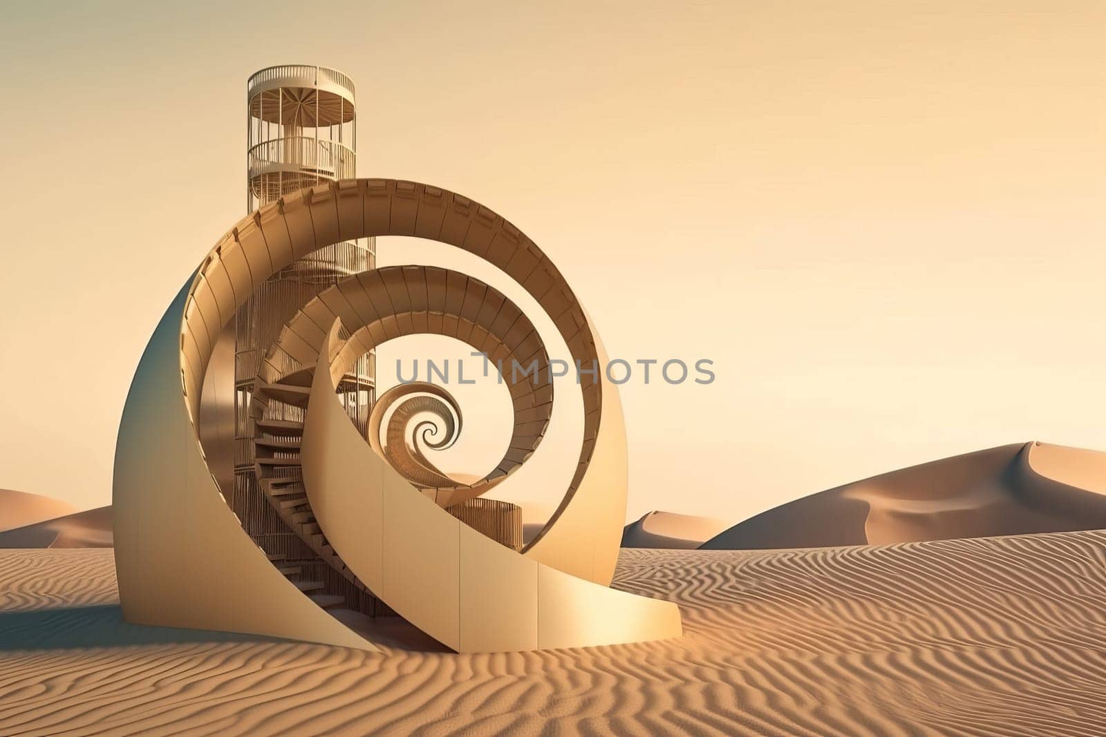 Golden ratio, spiral structure in desert. Design symmetry. Generate Ai